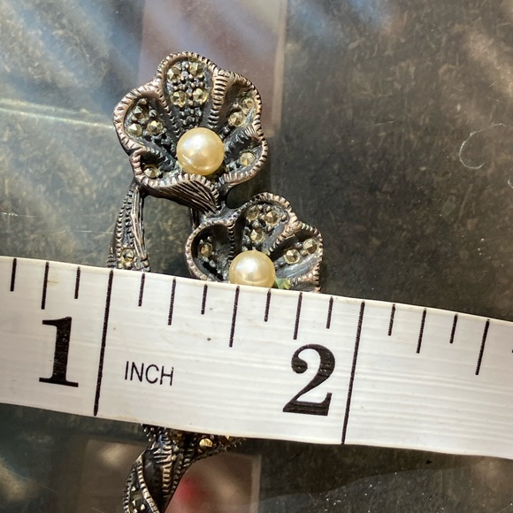Vintage Sterling Silver Marcasites Flower Brooch Signed CN - Picture 8 of 10